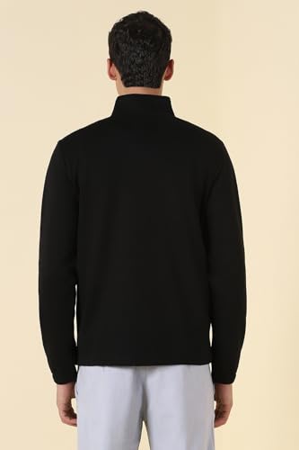 Image of Allen Solly Mens Solid High Neck Half Zipper Sweatshirt | 80% Cotton Non Hooded Casual Sweatshirt