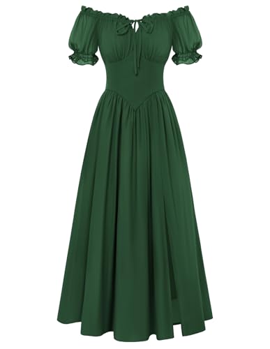 Scarlet Darkness Korsettkleid für Damen, schulterfrei, Renaissance-Kostüm, kurzärmelig, Milchmädchenkleider mit Taschen, Grün (Forest Green),...