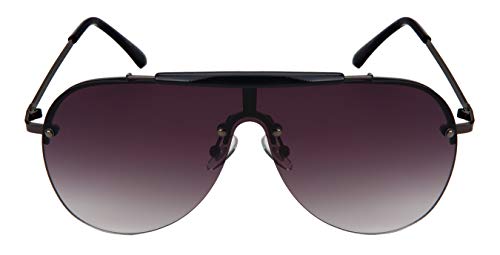 Sweat Bar Flat Top Aviator Sunglasses Men Women Mono Lens 55704-FLAP (Matte gunmetal frame/Grey gradient lens, One piece lens: 134 mm)2