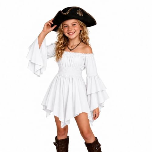 Girls Pirate Costume Christmas Halloween Off Shoulder Long Sleeve Dress - image 1