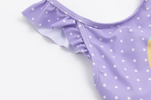 Image of LIZENS Girls' Swimwear one Piece Ruffle Beach Bathing Suit for Girls Fish Toddler Cute Dots Kids Purple Swimsuit