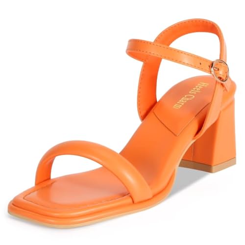 Image of Women's Chunky Block Heeled Sandals Open Toe Strappy Heel | 2.56 Inches Open Toe Ankle Strap Block High Heel Sandal Dress Dancing Sandals Daily Work Party Shoes