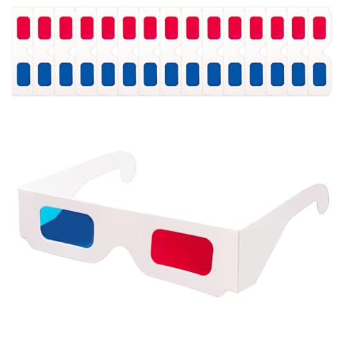 3D Paper Glasses for Movies and TV, Red and Blue Lens Anaglyph Cardboard, White Frame, 3D Viewing Glasses for Film (15)