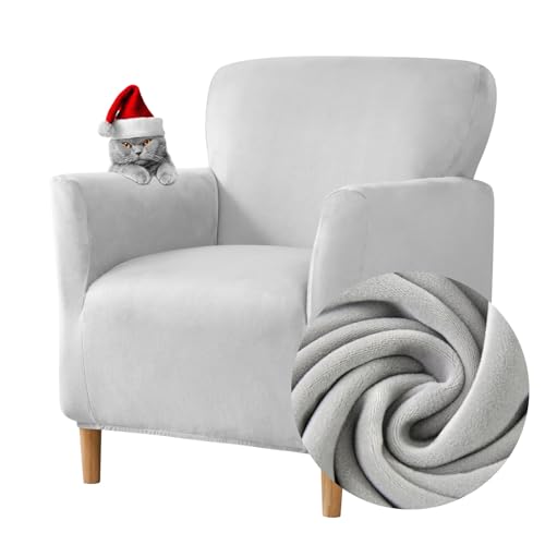 Highdi Banquet Armchair Slipcovers Chair Cover, Velvet Tub Chair Covers High Stretchy Sofa Cover, Couch Covers for Living Room Home Decoration, Cat Pet Friendly Furniture Protector (Grey)