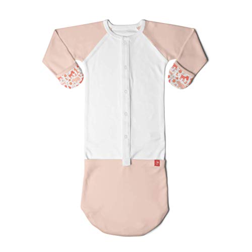 Goumikids Goumijamms Organic Smart Baby Gown, With No Scratch Mitts and Foot Pockets With Easy Diaper Change,forest friends poppy,0-3 Months