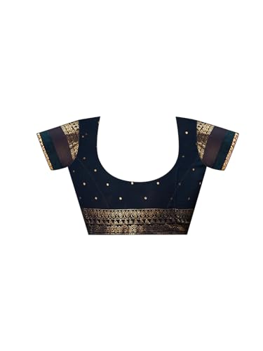 Image of SAMAH Women's Georgette Foil Printed Lace Work Saree with Unstitched Blouse Piece