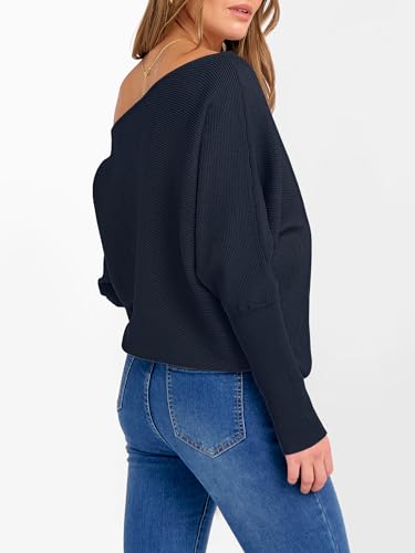 Image of ANRABESS Womens Off Shoulder Sweaters 2026 Fall Long Batwing Sleeve Loose Fit Knit Tops Casual Pullovers Jumpers