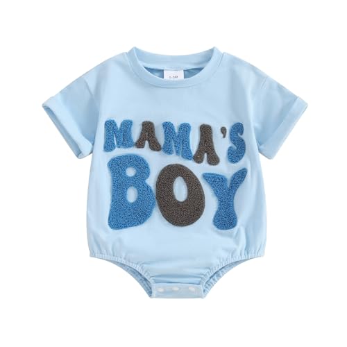 Image of Lamuusaa Newborn Infant Baby Boy Summer Outfit Embroidery Short Sleeve Romper Bodysuit Tops Mamas Boy Baby Clothes