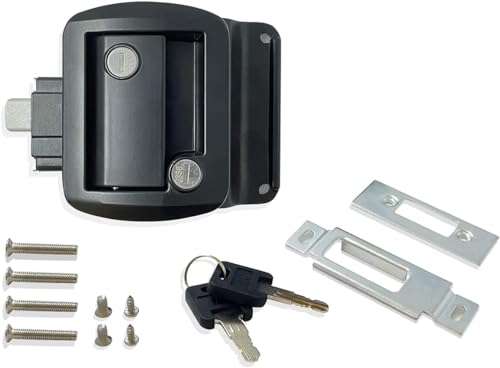 Image of Lepoint Travel Trailer Entry RV Door Lock with Paddle Deadbolt,Zinc Alloy Security Kit for Camper Horse Trailer Cargo Hauler,Black Camper Door Latch Handle with Keys RV Door Lock Replacement-986
