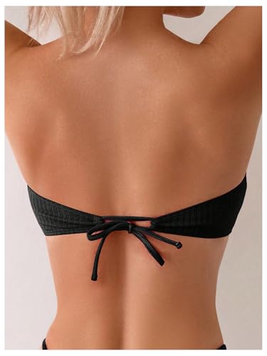 SOLY HUX Women's Cut Out Bandeau Bikini Top Strapless Ring Linked Tie Back Swim Bathing Suit Top2
