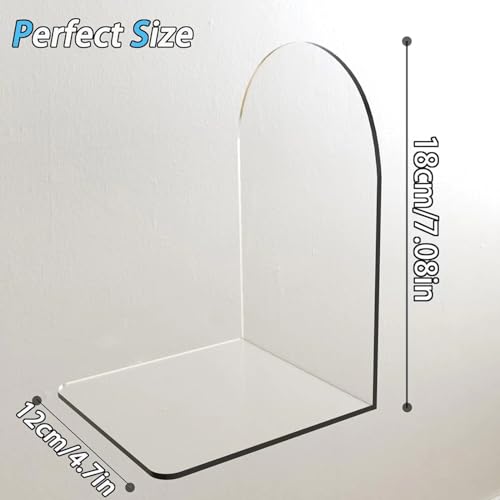 Image of Merrynine Book Ends, 2 Pcs Acrylic Bookends for Shelves, Clear Book Holder, Plastic Bookends for Heavy Books, Book Stopper Organizer for Shelves, Desk, Office, School, 3.93 inchX4.72 inchX7.08 inch