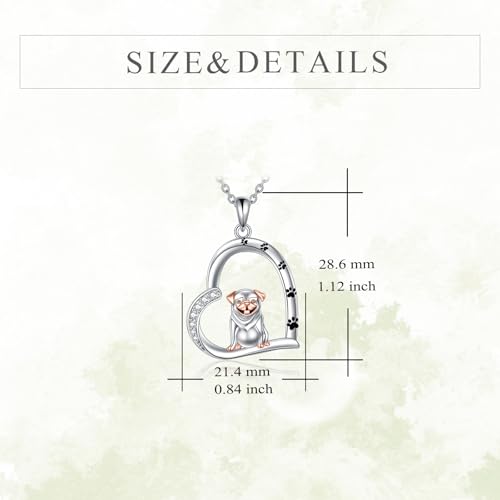 YONFQE Mops Halskette 925 Sterling Silber Herz Anhänger Niedlicher Hund Pfote Print Schmuck Geschenk für Frauen Hundeliebhaber