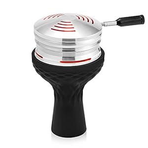 Hookah Bowl Set with HMD – Afoosoo Upgade Aluminum Heat Management Device Charcoal Stove Holder with Cover Head + Silicone Phunnel Hookah Bowl | Long Handle | Quick Heat | Easy Cleaning (Black)