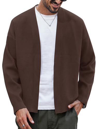 Herberton Mens Winter Stylish Cardigan Stretch Cozy Sweater Shawl Collar Classic Casual Loose Warm Dressy Coat Coffee XL