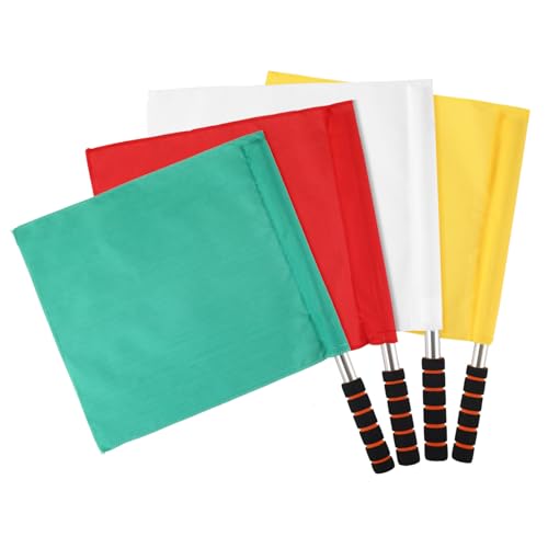 Mipcase Stainless Steel Pole Flag Kit 4pcs Hand Signal Flags for Competition Soccer Referee Match Referee Flag Yellow Red Green White