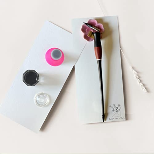 Oblique Calligraphy Pen Set Copperplate Calligraphy Pen, Glass Ink Well, Empty Ink Well For Dip Pen, Nikko G Nib, Pen Rest & Nib Tin Organizer (1. Cherry Blossom Pen Rest) #TOP1