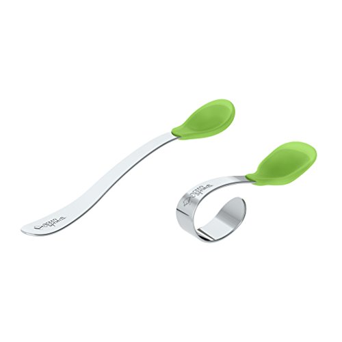 green sprouts Learning Spoon Set | Parent feeds while baby learns | Includes self-feeding spoon for baby to learn & feeding spoon for adult, shovel spoon tip, silicone tip, dishwasher safe