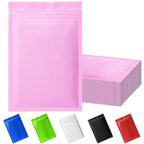 100 Pack Resealable Mylar Bag, Smell Proof Bags Resealable Packaging Supplies for Food Storage Small Business (Pink, 2.7