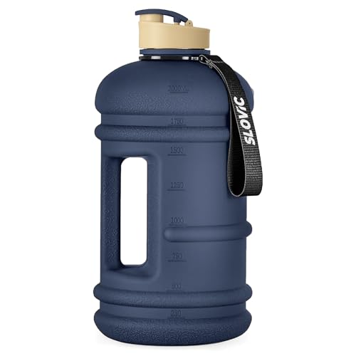 Image of SLOVIC Gallon Water Bottle 2 + Litre | Gym Motivational Sipper Water Bottle for Adults | 100% BPA Free & Leakproof | 2 Litre Sipper for Men & Women with Ergonomic Handle | Dark Blue | 2200 ML