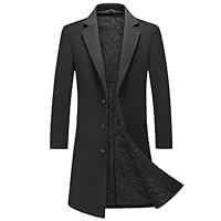 MODFUL Mens Long Wool Trench Coat Padded Knee Length Warm Overcoat Casual Peacoat Slim Fit Outwear (Black, M)