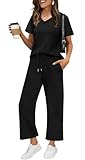 WIHOLL Two Piece Sets For Women Summer Loungewear Matching Sets Fitness Clothing Capri Pants Spring Break Airplane Essentials Vacation Travel Outfits Beach Fashion 2025 Black S