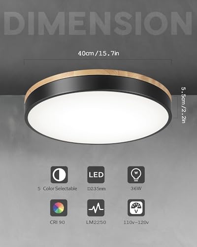 Image of Ken & Ricky 16 inch Modern Flush Mount Ceiling Light,Light Wood and Black,1PK