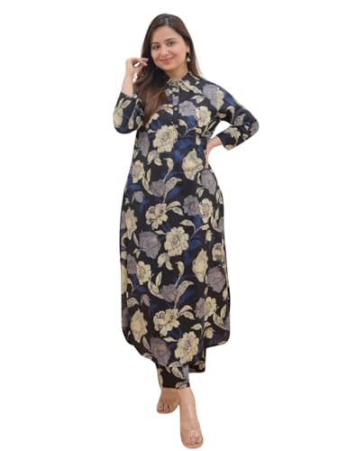 Image of DHRUVI TRENDZ Kurta Set for Women | Floral Printed Kurti Set for Woman | Daily Ethnic Kurti Pant Set | Office Outfits Kurta Sets for Woman | Festive Co Ord Set's for Women Stylish