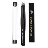 Beauty Power Professional Ultra-Precision Slant Tweezers for Women Facial Hair - German Stainless Steel, Tweezers for Men & Women, Black Eyebrow Tweezer for Ingrown Hair - Black