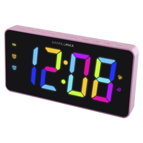 HANNLOMAX HX-160CR PLL FM Radio Alarm Clock, 2.5" LED Display with RGB Color (7 Regular Colors and 4 Dynamic Color Charging Mode), Display Dimmer Function, AC Operation only. (Pink)