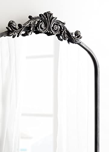 Image of Kate and Laurel Arendahl Vintage Glam Arched Tall Panel Mirror; 24 x 42; Antique Black; Traditional Baroque Large Body Wall Mirror with Ornate Garland Inspired Crown