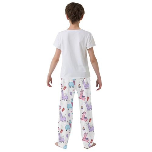 Llama and Ice Cream Boys Long Pants Soft Trousers Elastic Waist Kids Lounge Bottoms with Pockets S-XL3