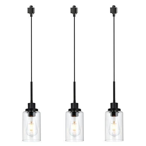 WINSHEN 3-Pack H-Type Track Lighting Pendant, Black Ceiling Mount Pendant Light Fixtures with Clear...