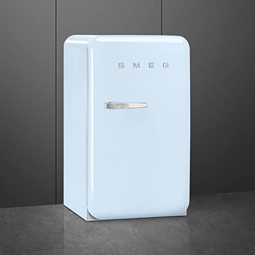 Image of Smeg FAB10 50's Retro Style Aesthetic Refrigerator with 4.48 Cu Total Capacity, 2 Glass Shelves, LED Internal Light, 22-Inches, Pastel Blue Right Hand Hinge