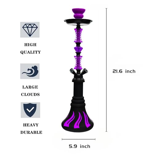22" Hookah Set with Everything,Premium Hookah Shisha set,Up to 4 Persons Hookah Complete Set with 100 Disposable Tips,50 Pre-Punched Aluminum Foil,20 Coals(PURPLE) - Image 5
