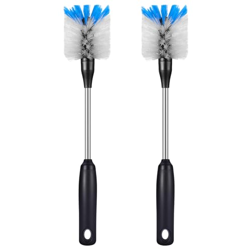 Image of MOSOLAN Stainless Steel Bottle Brush with Replaceable Head, 2 Pack Long Handle Scrubbing Brush for Water Bottles, Glasswares, Mugs, Flasks, Tumblers, Vases, and Kitchen Sink, White, 13 in