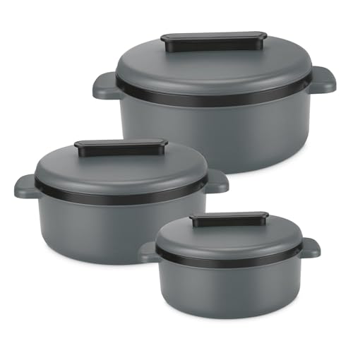 Export Store - Cacerola interior de acero inoxidable, juego de 3 (380 ml, 775 ml, 1345 ml), color gris, sin BPA, grado alimenticio, frío y caliente, apto para microondas, apto para lavavajillas