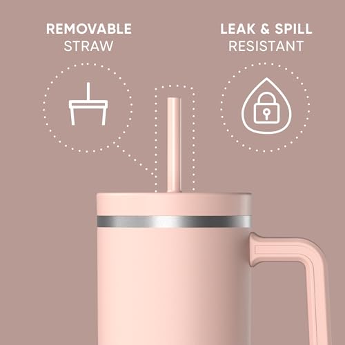 Image of Hydrapeak Voyager 40 oz Tumbler With Handle and Straw Lid | Stainless Steel Insulated Tumblers | Travel Mug for Hot and Cold Beverages, Thermos Travel Coffee Mug (Peony)