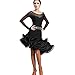 Profesjonalny Sukienki Performance Dance Dance Dress dla kobiet, Długie Rękawy Tango Dance Costume International Standard Salsa Dance Dress,Black,M