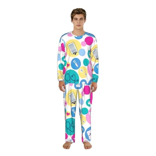 Pyjama homme imprimé infirmière manches longues, vêtements de détente confortables taille S à 3XL