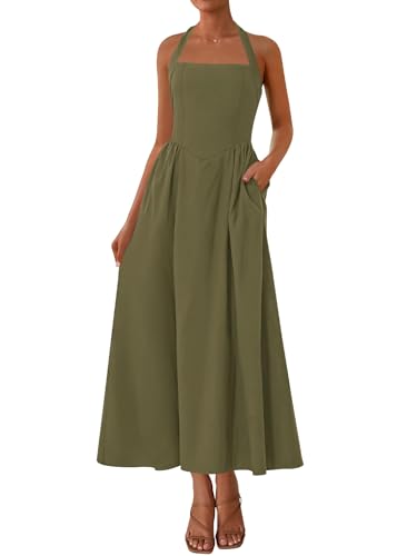 Image of KIRUNDO Summer Dresses for Women 2026 Halter Maxi Wedding Guest Party Cocktail Semi Formal Elegant Classy Long Sundress