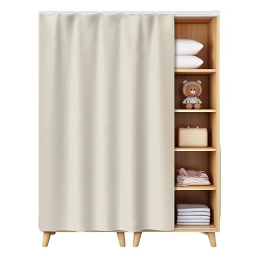 NEPHRA Rideau Placard Autocollant sans Perçage, Rideau sous Évier avec Rail Coulissant, Occultant Anti-Poussière en Flanelle pour Placard, Chambre, Salon,...