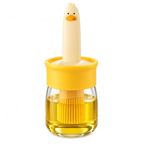 Image of Oil Dispenser Bottle with Silicone Basting Brush - 200 ml Duck Style Oil Jar for Cooking, BBQ, Baking and Air Fryer | BPA Free, Heat Resistant up to 230 C