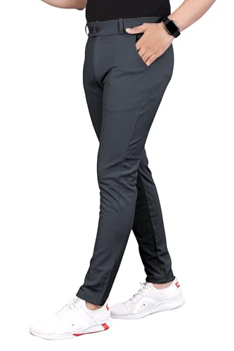 Image of Men's Formal Slim Fit Trousers | Mid-Rise Solid Pants with Button Closure | Perfect for Office Pack of 1)