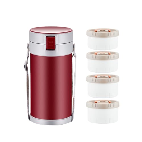 Sariny断熱ランチボックス、ポータブルランチボックス、大容量 2段 /3段/4段 ステンレス 保温ランチジャー 食器と収納バッグ付き フードコンテナ 通勤 運動会 通学 キャンプ (レッド,2.9L)