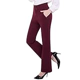 PUWEER Women's High Waist Dress Pants with Pockets, Stretch Work Pants for Women, Dress Slacks for Women Work Casual, Burgundy, Large