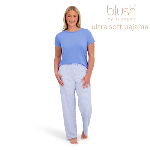 Blush by Us Angels' 4 Piece Women's Pajama Set, Cozy Short Sleeve Shirt and Drawstring Pants Sleepwear Set3