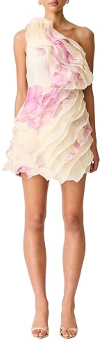 ELLIATT Womens Rova One Shoulder Mini Dress Cream Pink M