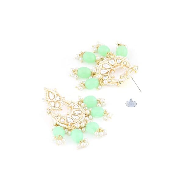 ZAVERI PEARLS Green Bead Drops Crescent Shape Kundan Earring & Maangtikka Set -ZPFK11542 - Image 6
