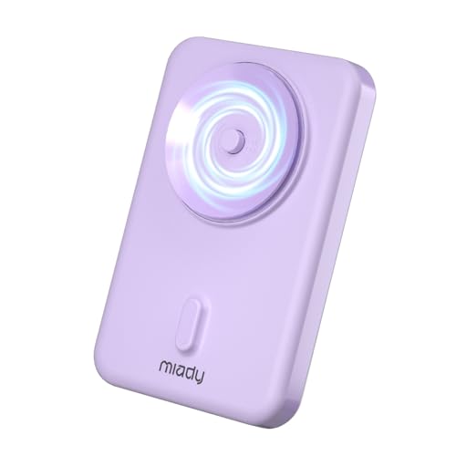 Miady Wireless Portable Charger for Samsung, 5000mAh Power Bank with Powerful Electric Suction, 15W Wireless Charging for Samsung Galaxy, Google Pixel, Moto G Play, iPhone, Purple
