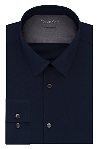 Calvin Klein Men's Dress Shirts Xtreme Slim Fit Solid Thermal Stretch, Navy, 16